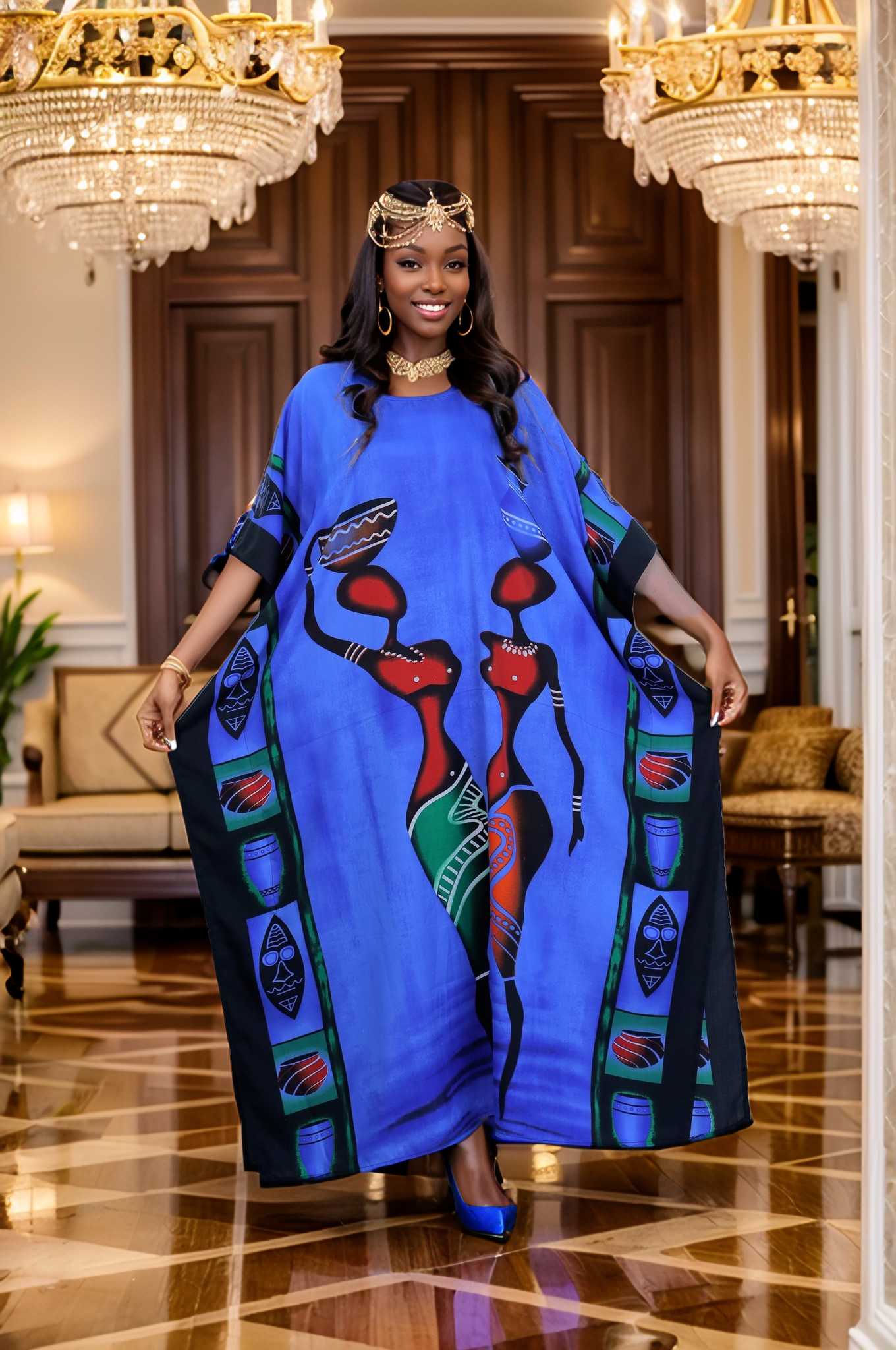 Women's Plus Size Caftan Dress - Blue