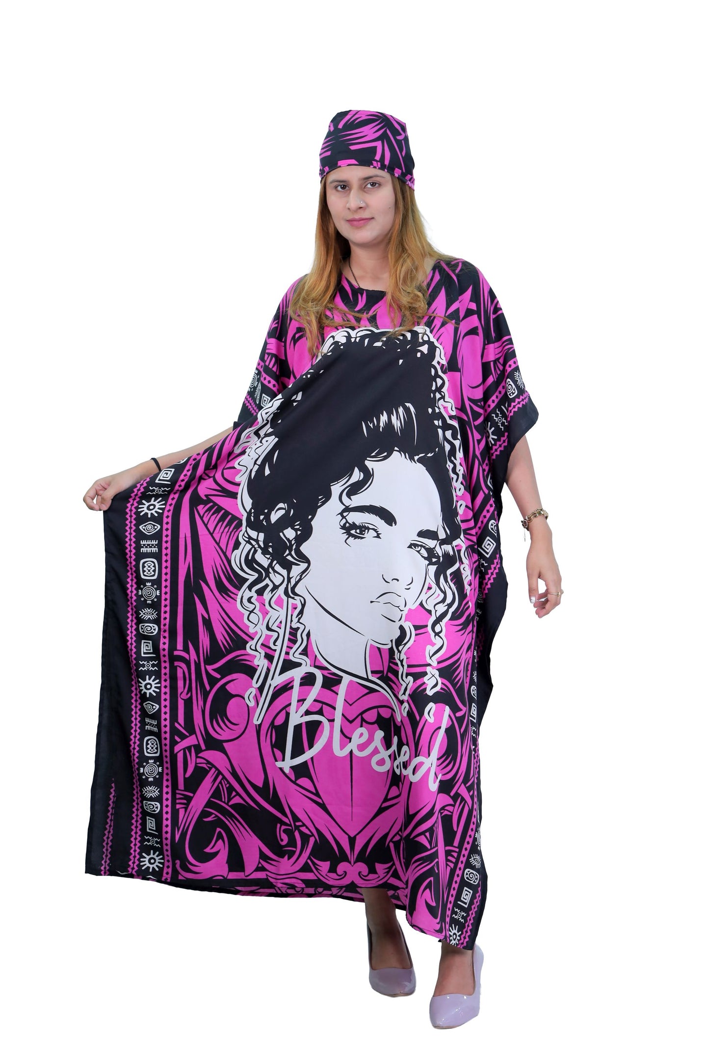 Women's Plus Size Verbiage "Blessed" Caftan Dress - Purple