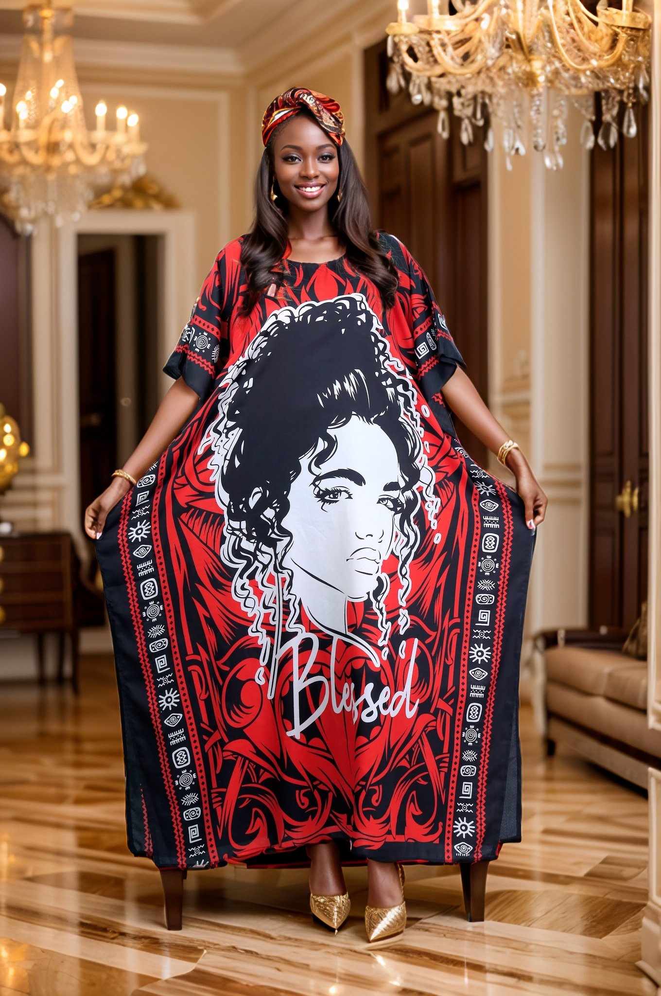 Women's Plus Size Verbiage "Blessed" Caftan Dress - Red