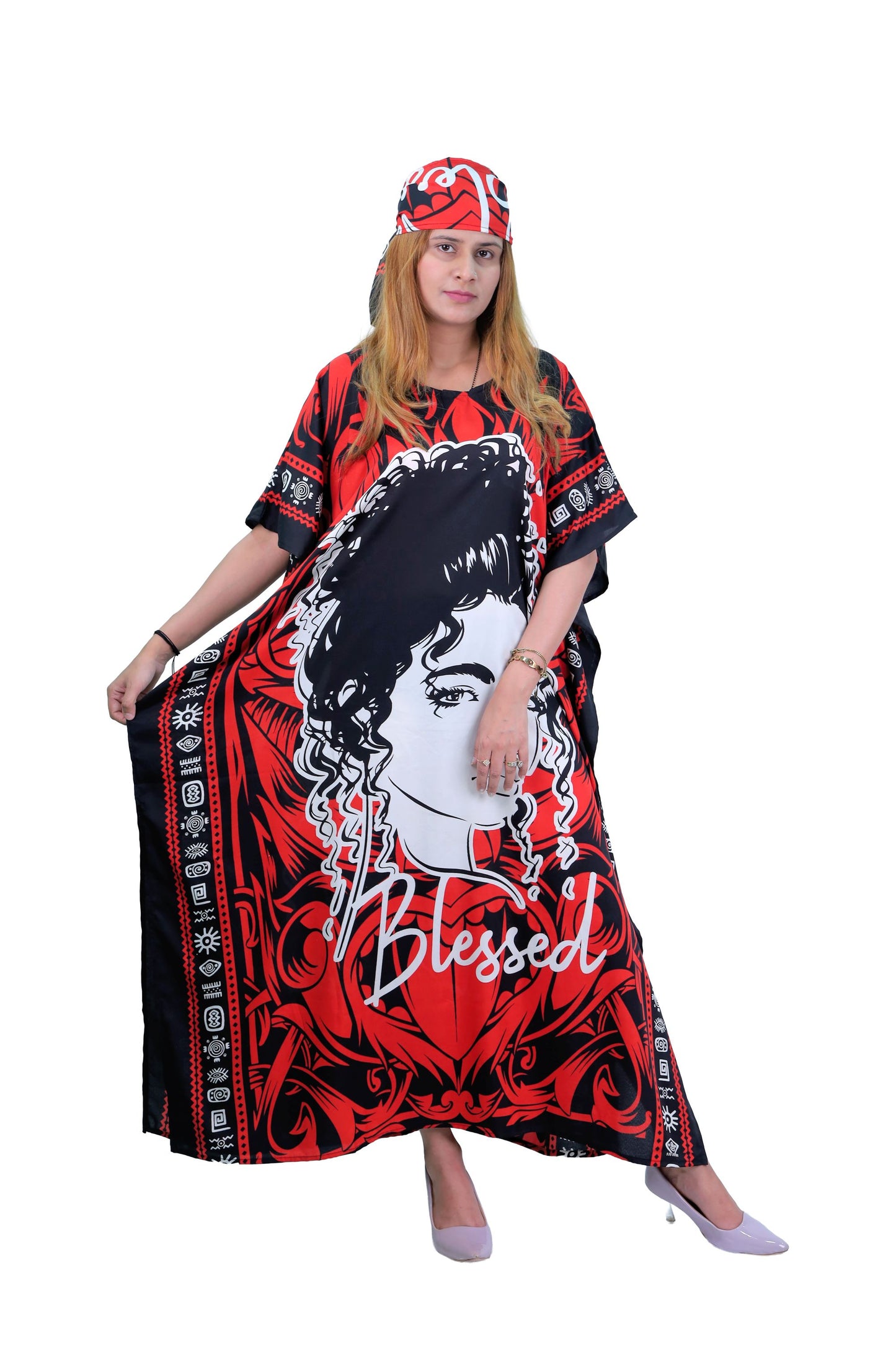 Women's Plus Size Verbiage "Blessed" Caftan Dress - Red