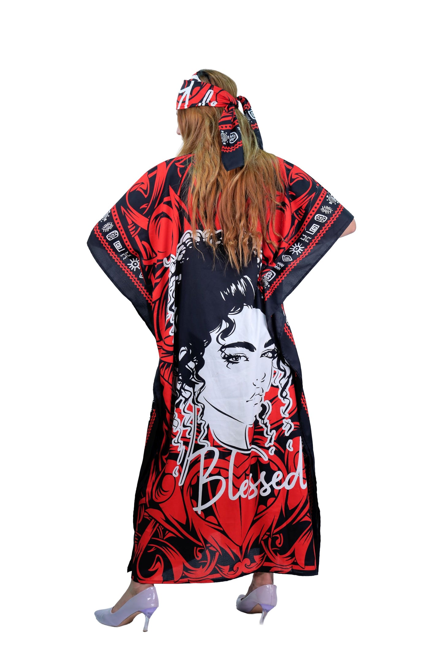 Women's Plus Size Verbiage "Blessed" Caftan Dress - Red