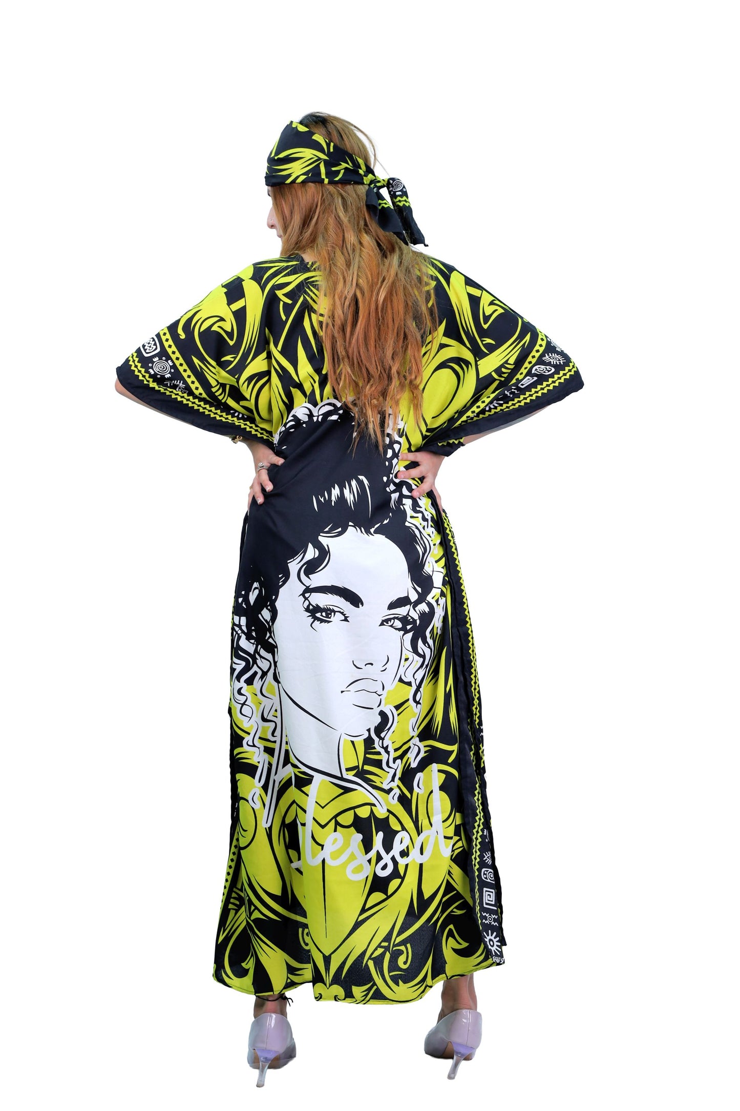 Women's Plus Size Verbiage "Blessed" Caftan Dress - Yellow
