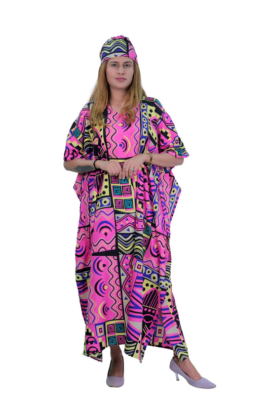 Women's Plus Size African Print Caftan Dress - Pink