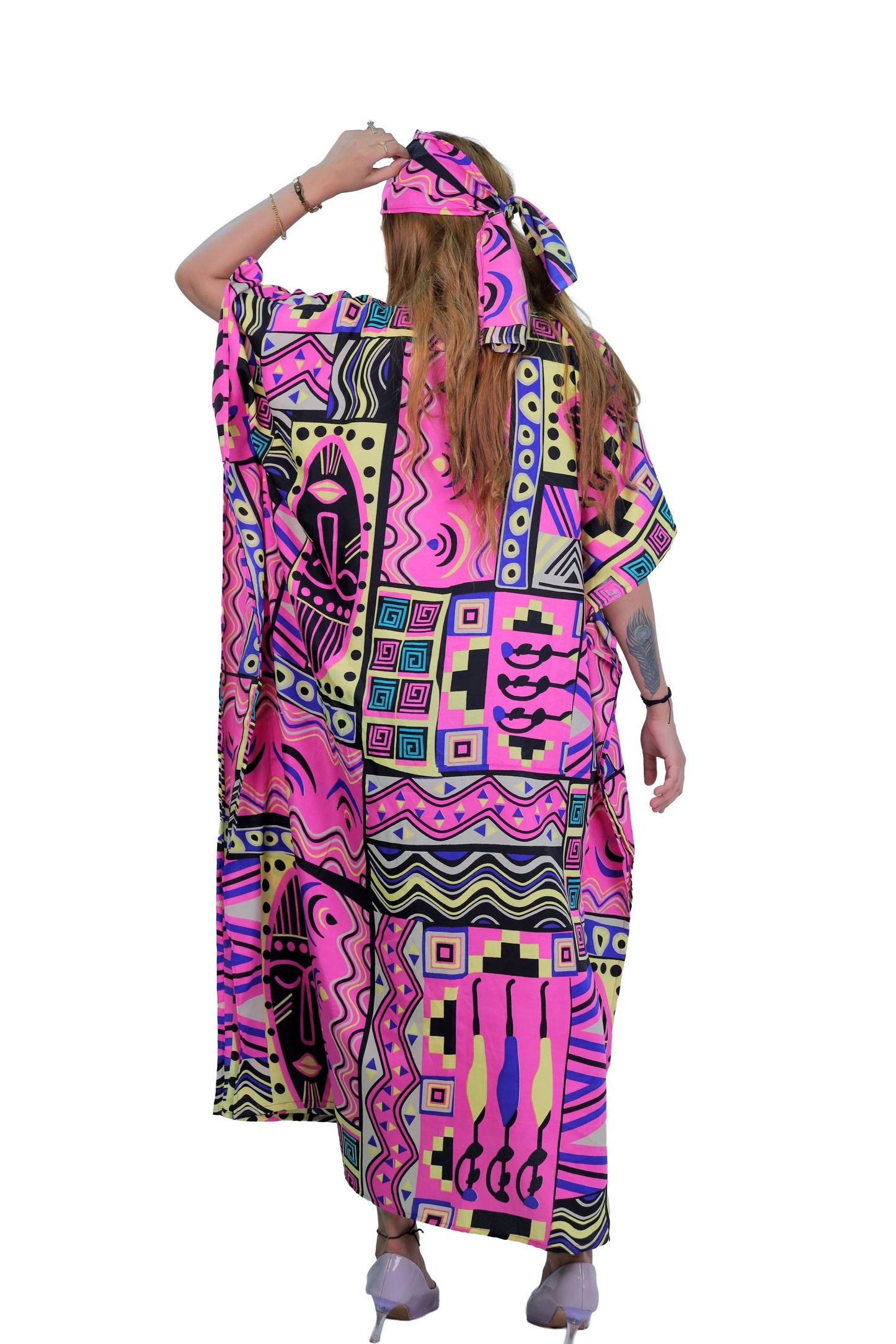 Women's Plus Size African Print Caftan Dress - Pink