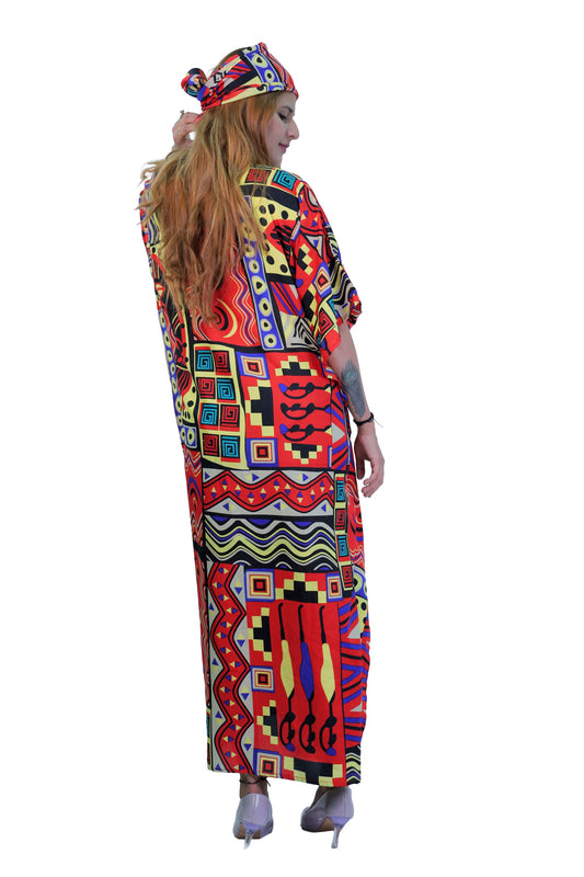 Women's Plus Size African Print Caftan Dress - Red