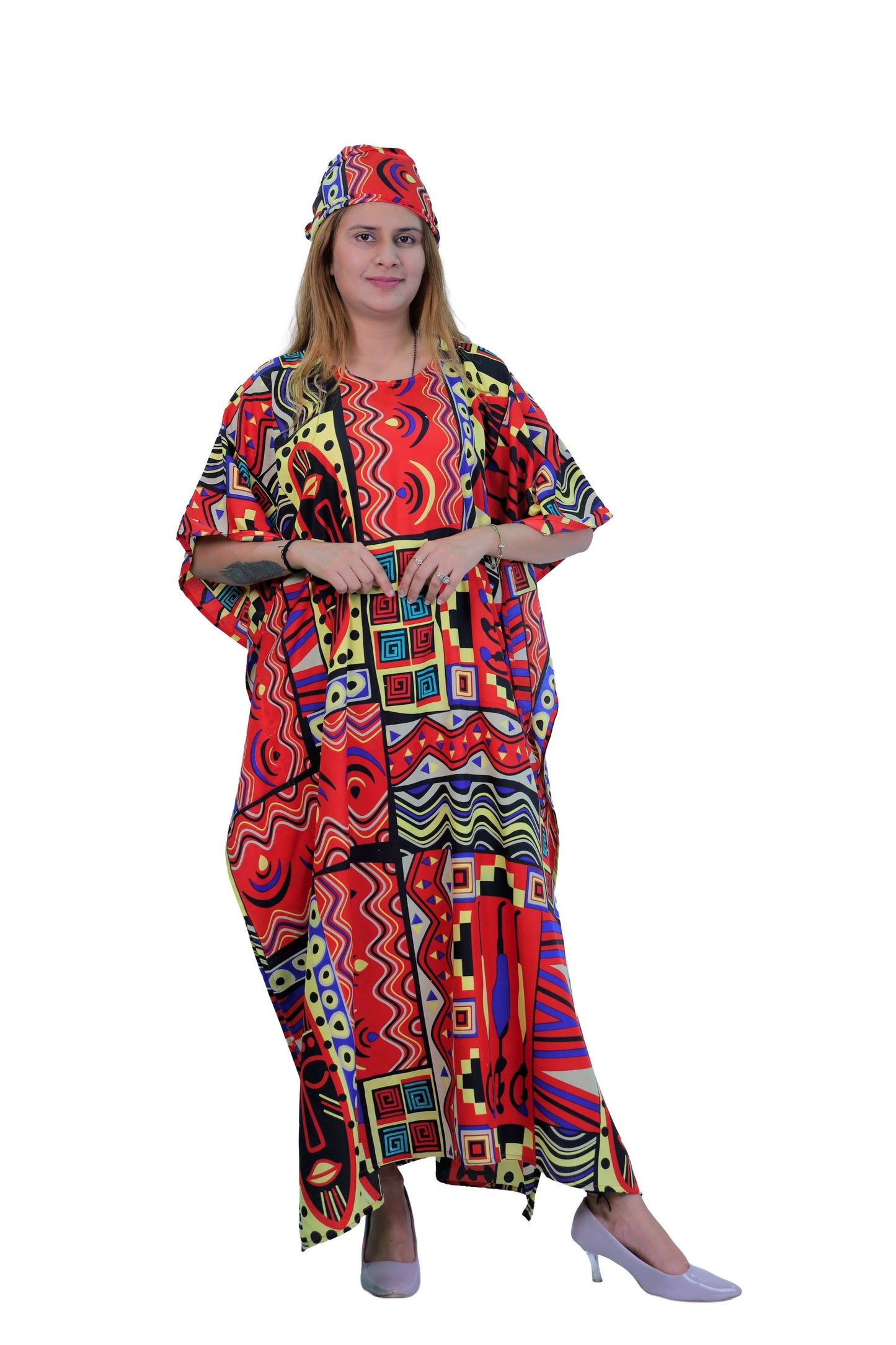 Women's Plus Size African Print Caftan Dress - Red