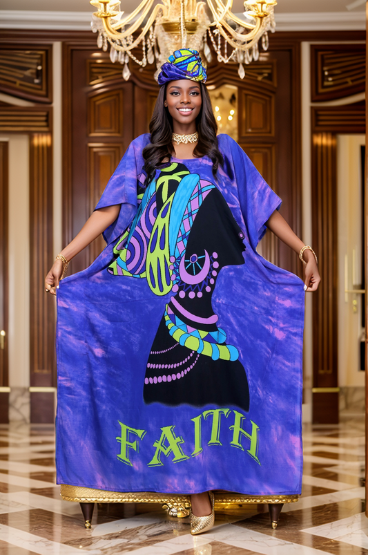 Women's Plus Size African Print "FAITH" Kaftan Dress - Purple