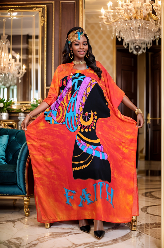 Women's Plus Size African Print "FAITH" Kaftan Dress - Red