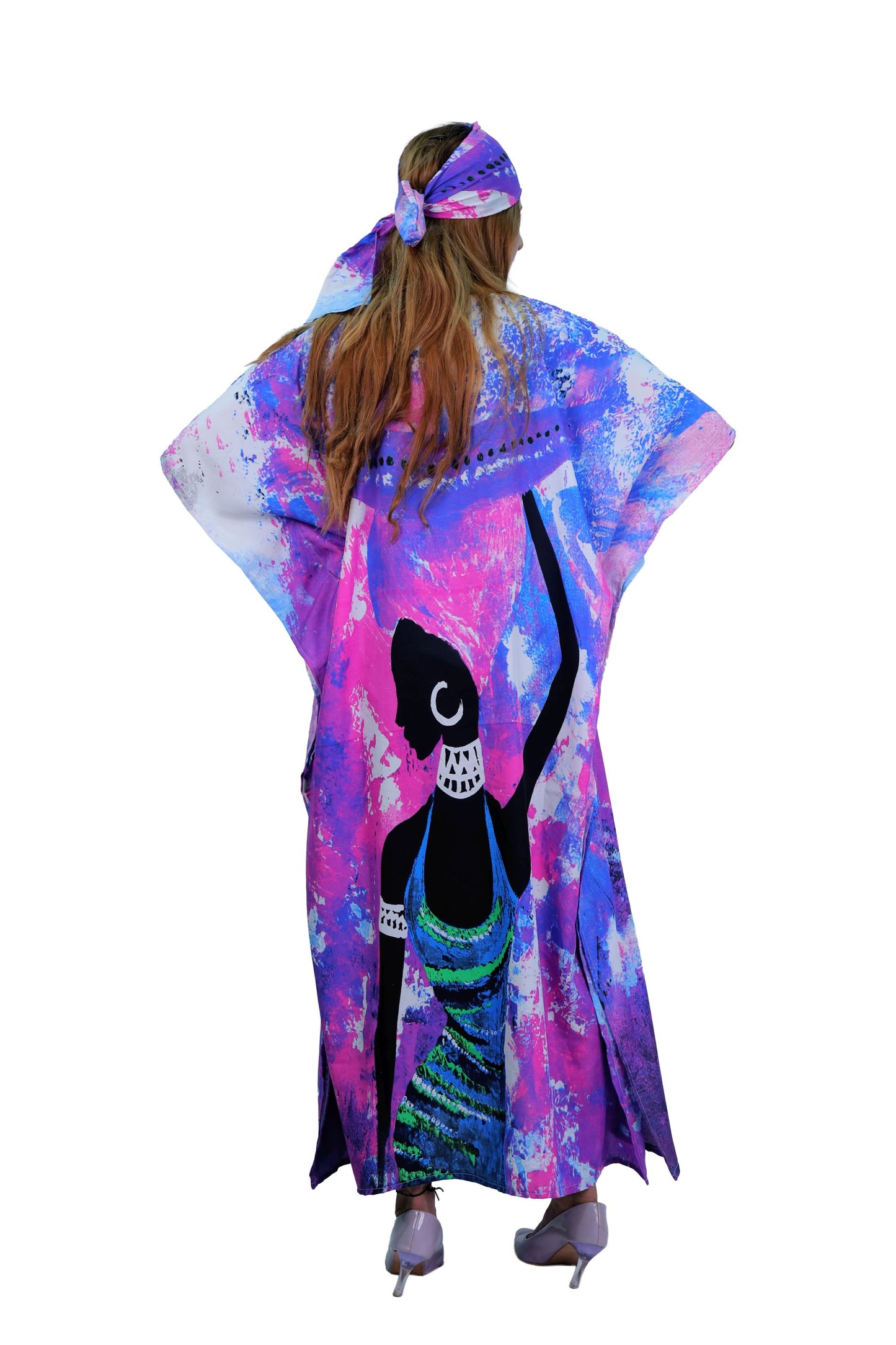 Women's Plus Size African Print Kaftan Maxi Dress - Purple