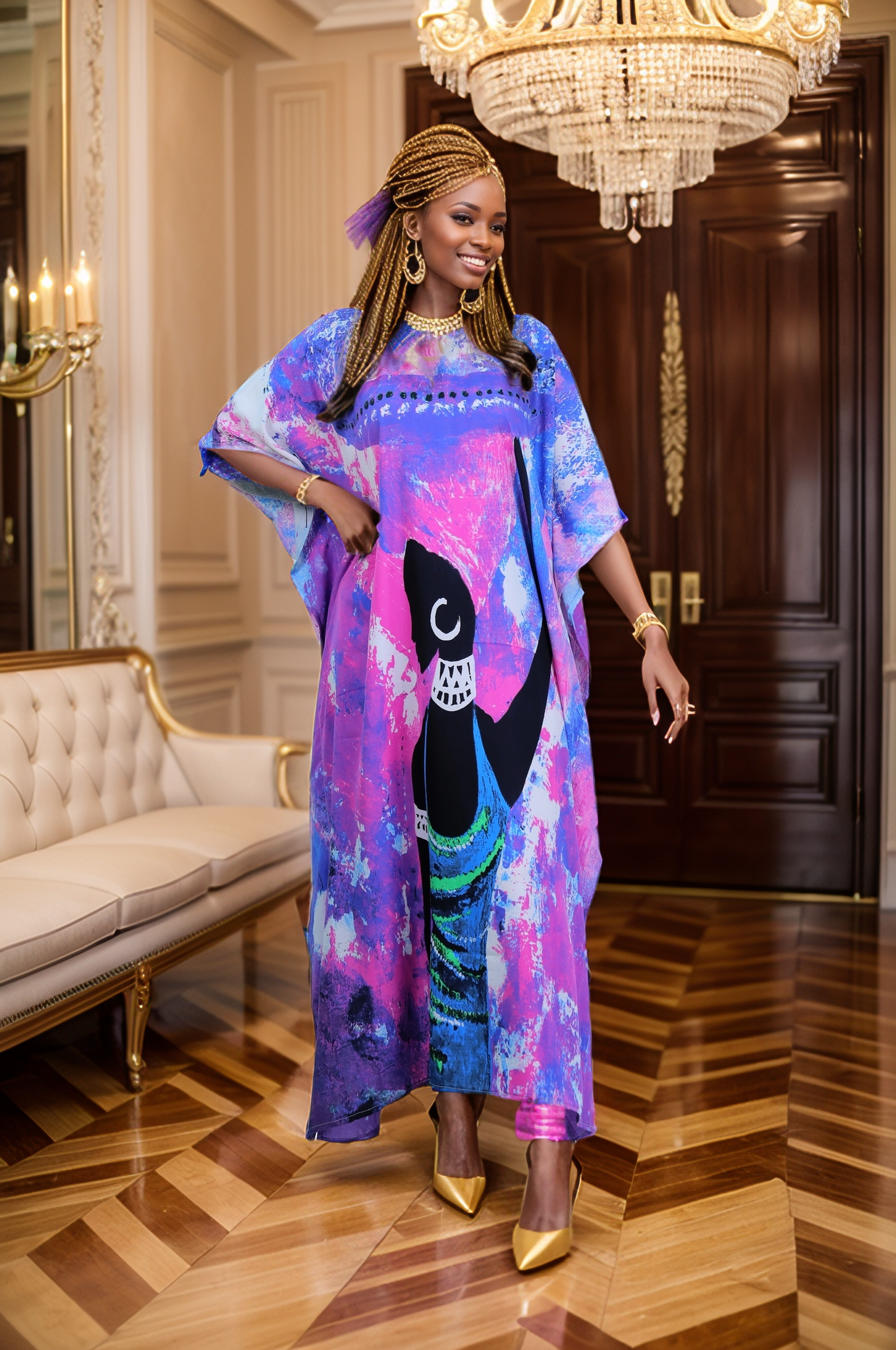 Women's Plus Size African Print Kaftan Maxi Dress - Purple