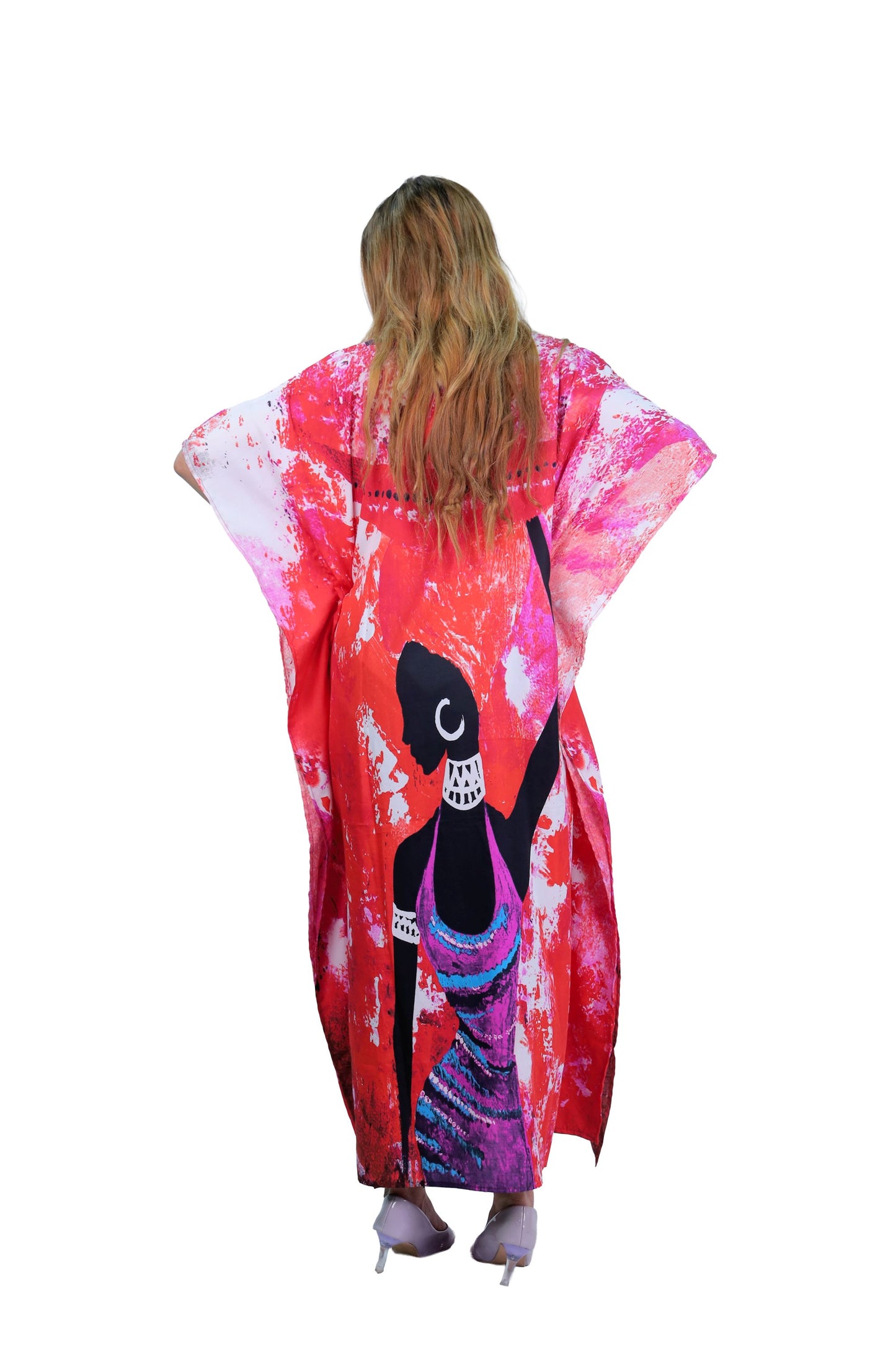 Women's Plus Size African Print Kaftan Maxi Dress - Red