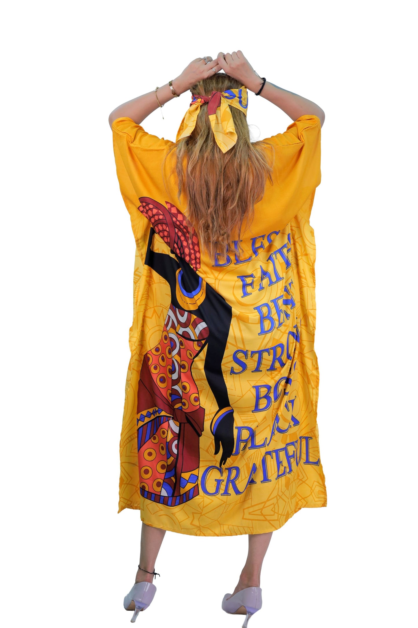 Women's Plus Size African Print Verbiage Kaftan Maxi Dress - Gold