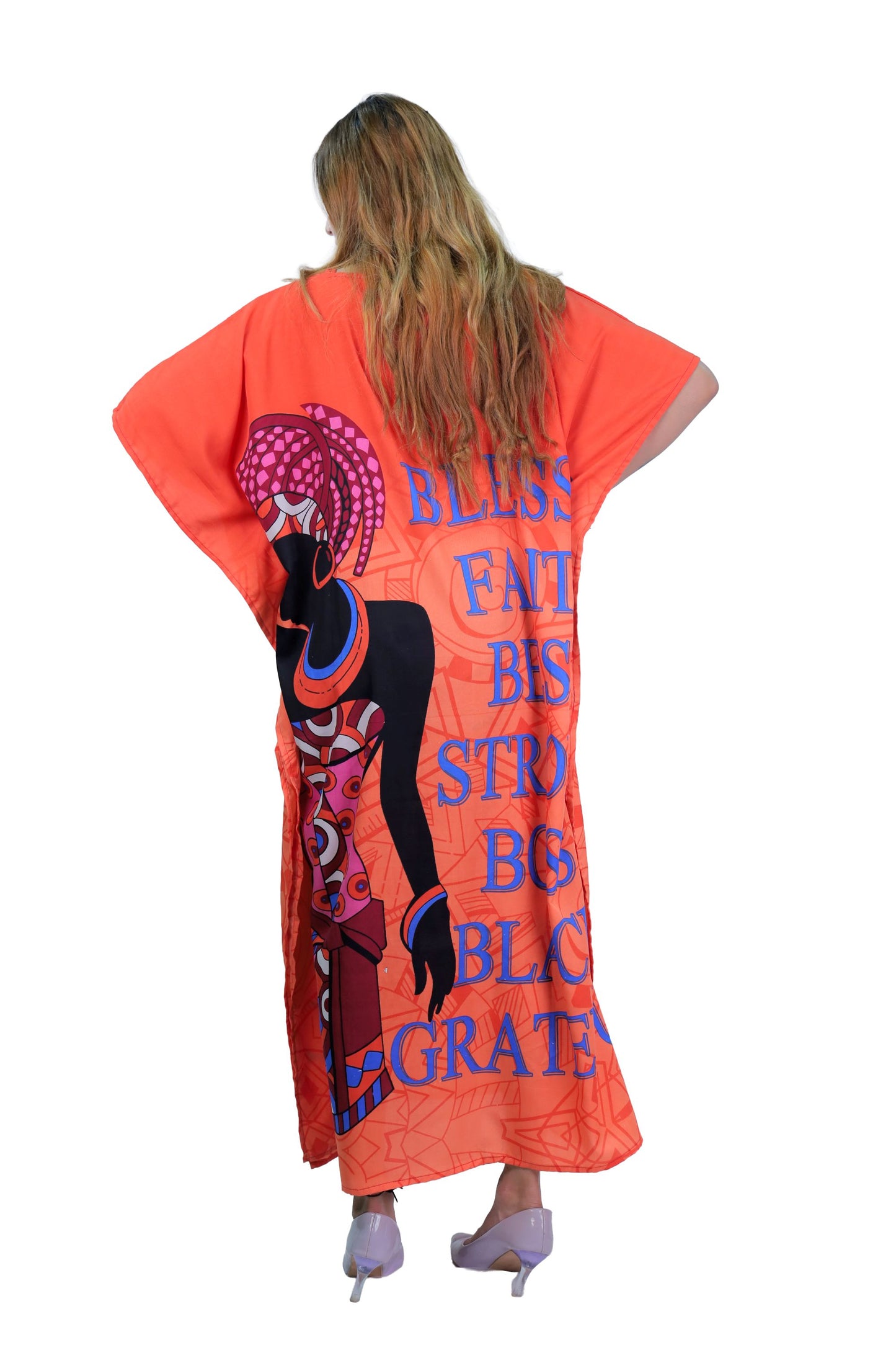 Women's Plus Size African Print Verbiage Kaftan Maxi Dress - Red