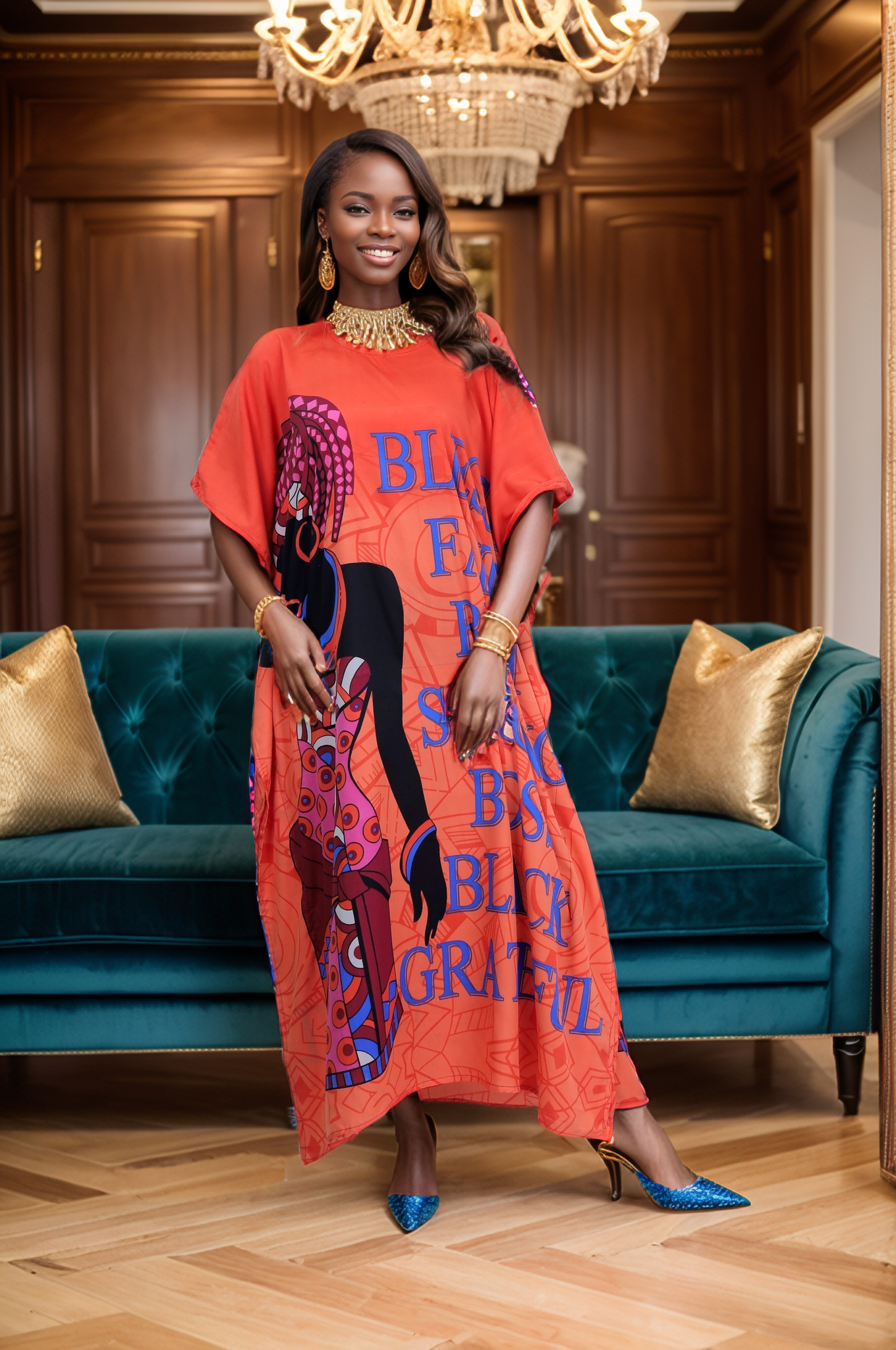 Women's Plus Size African Print Verbiage Kaftan Maxi Dress - Red