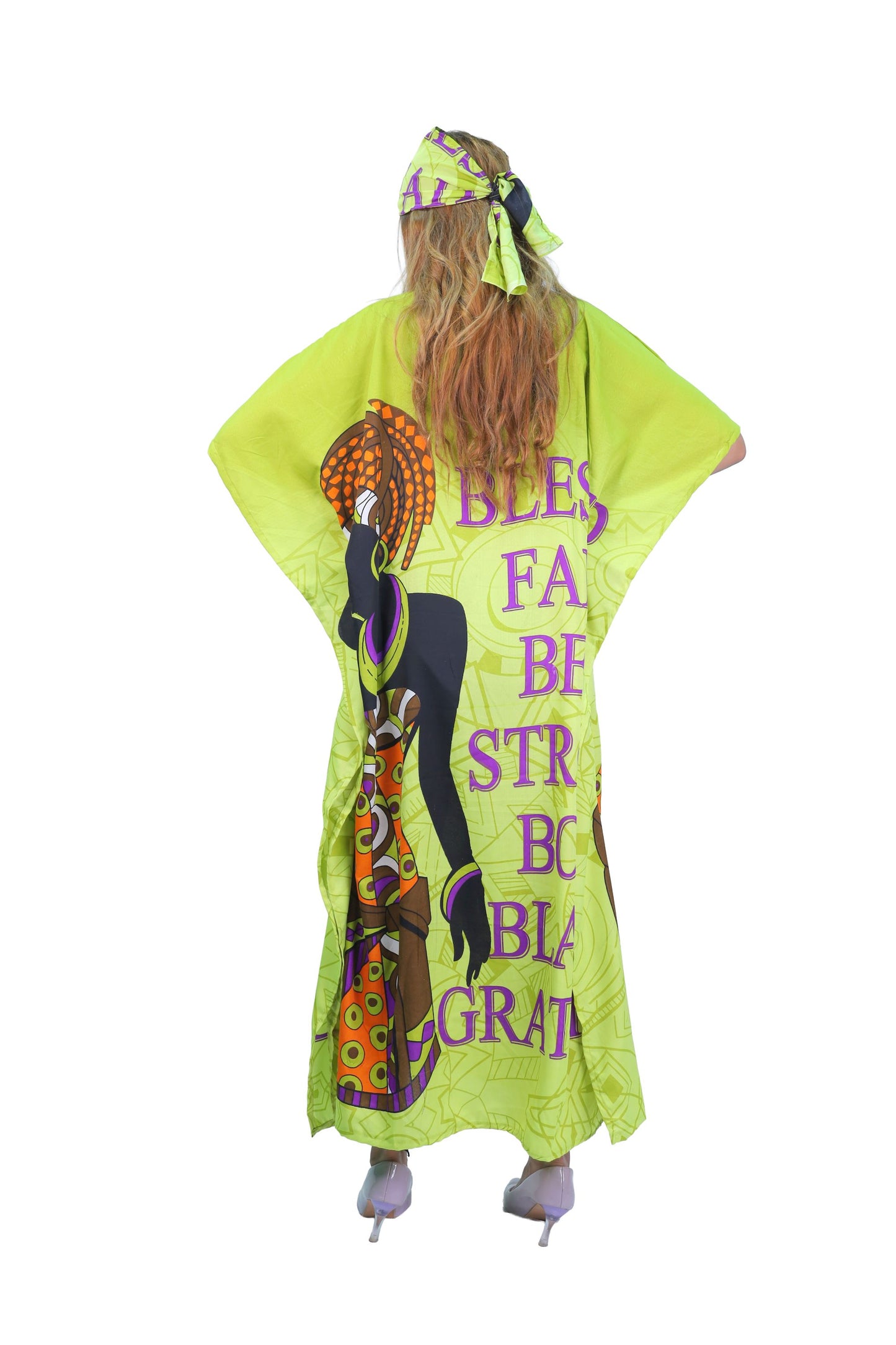 Women's Plus Size African Print Verbiage Kaftan Maxi Dress - Yellow