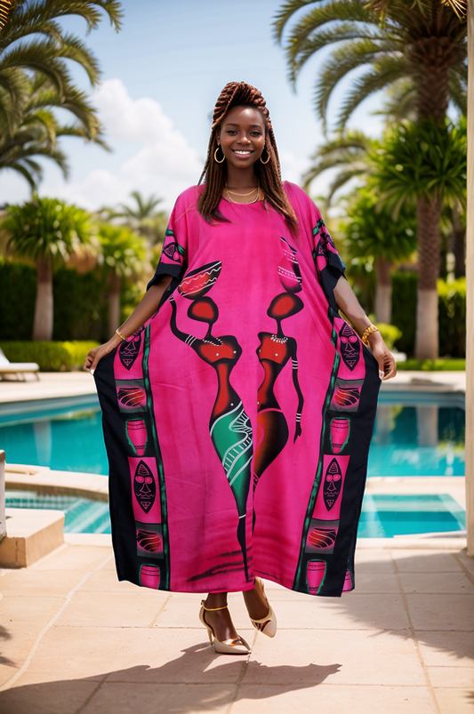 Women's Plus Size Caftan Dress - Pink