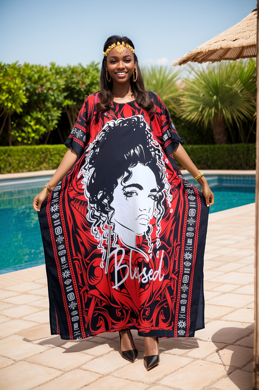 Women's Plus Size Verbiage "Blessed" Caftan Dress - Red