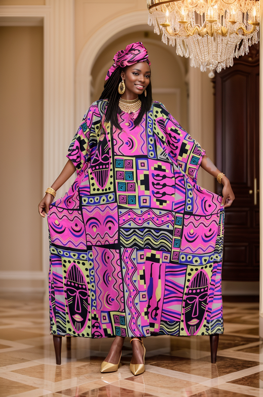 Women's Plus Size African Print Caftan Dress - Pink