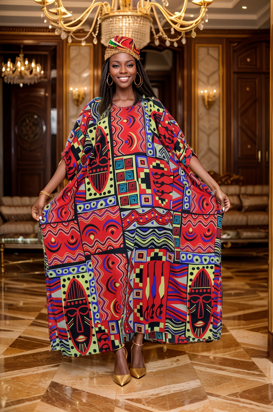 Women's Plus Size African Print Caftan Dress - Red
