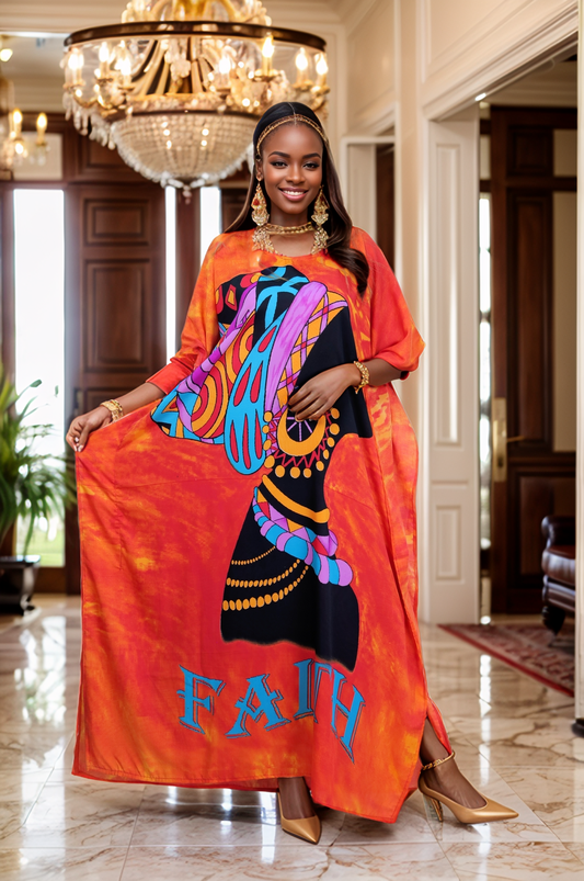 Women's Plus Size African Print "FAITH" Kaftan Dress - Red