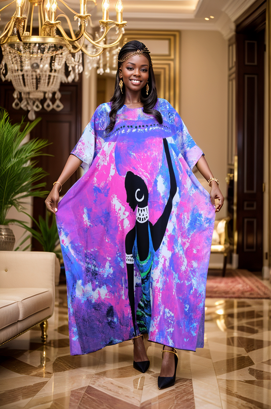 Women's Plus Size African Print Kaftan Maxi Dress - Purple