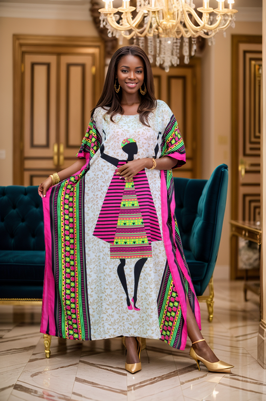 Women's Plus Size African Print Kaftan Maxi Dress - Pink