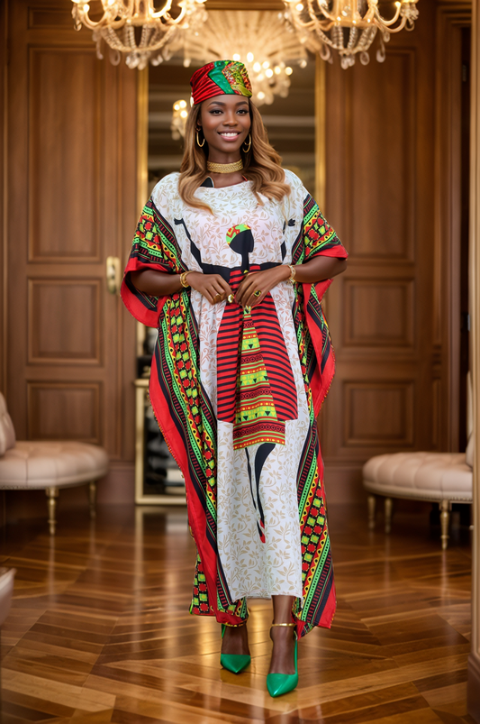 Women's Plus Size African Print Kaftan Maxi Dress - Red